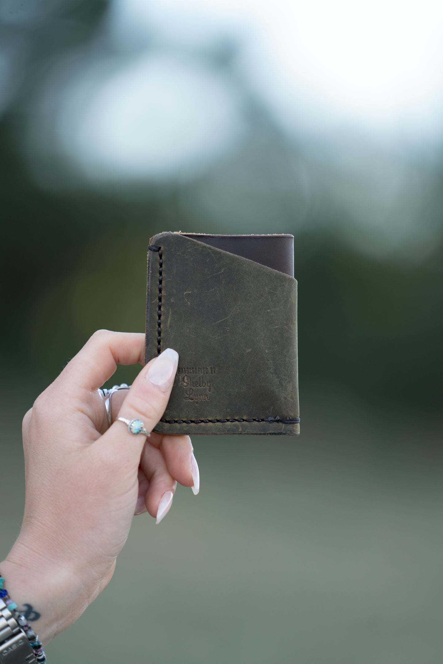 Coffee Bean and Dark Sage with Black Stitching