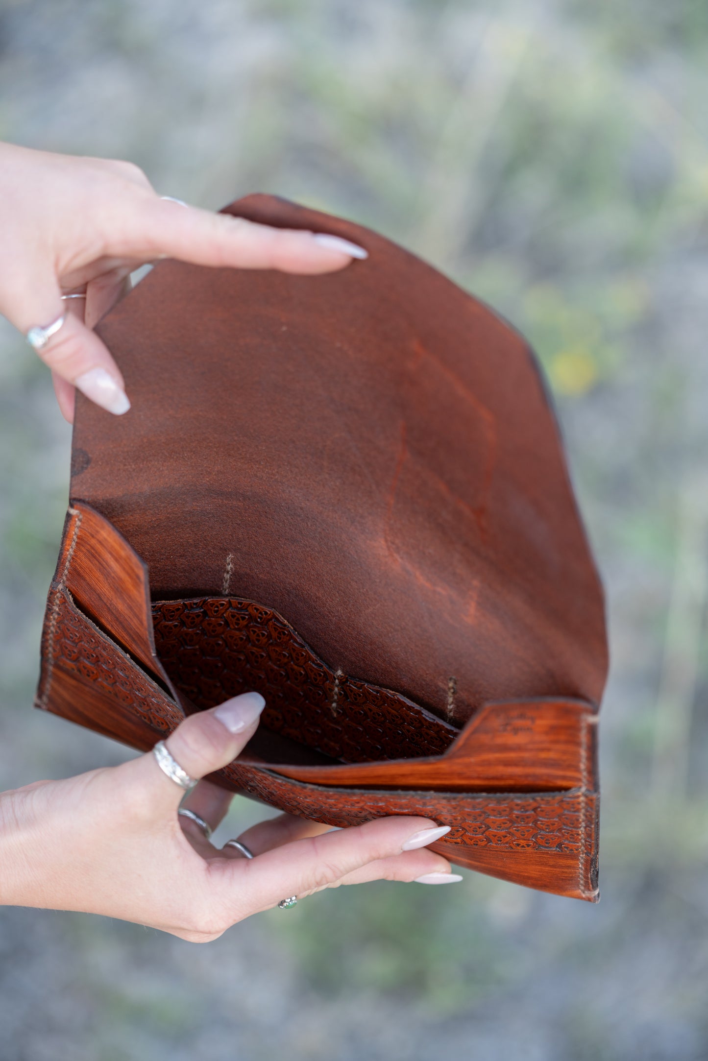 Stained Veg-Tan Leather with Hand Stamped Details