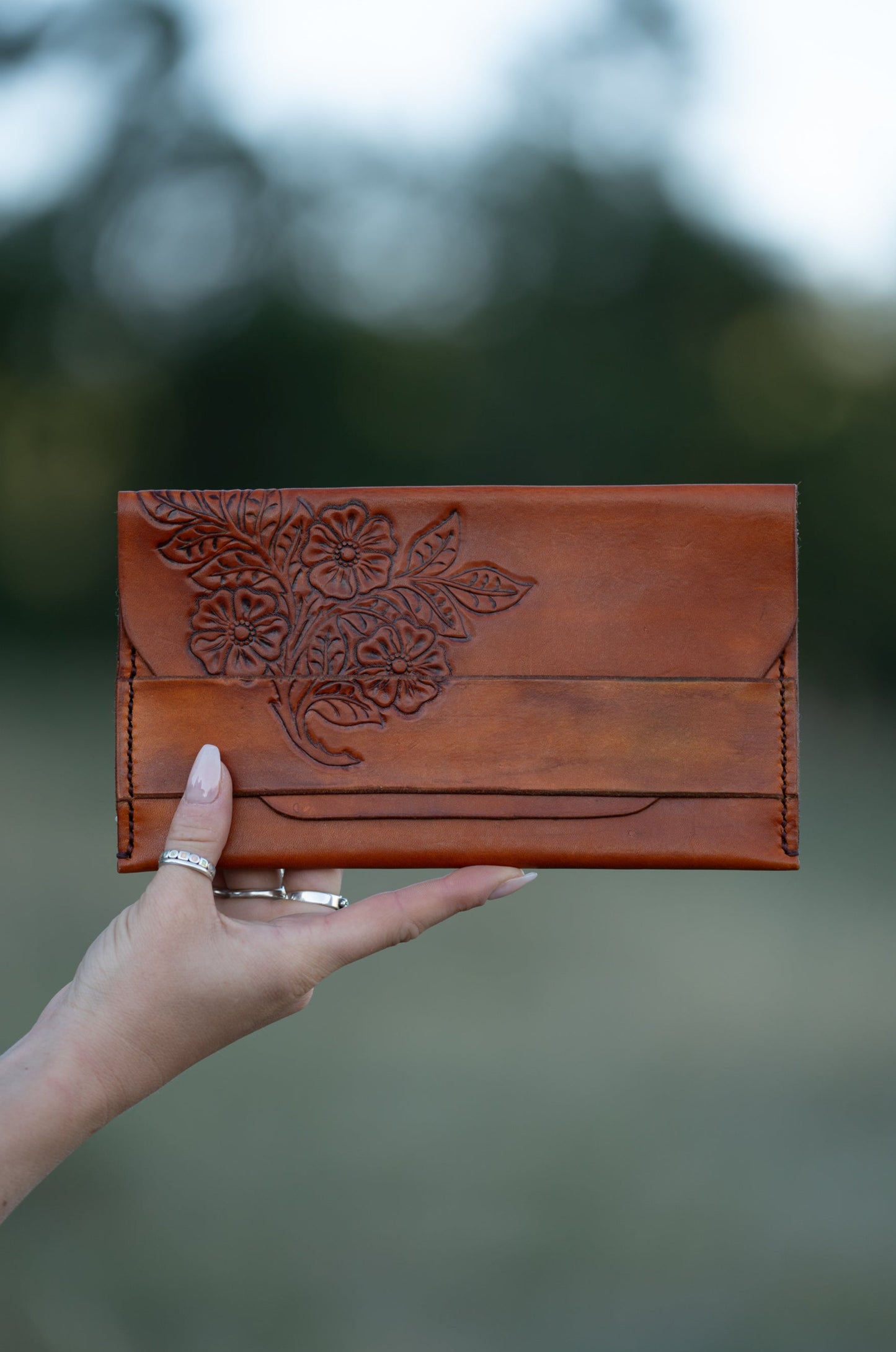 Stained Veg-Tan Leather with Hand Tooled Details