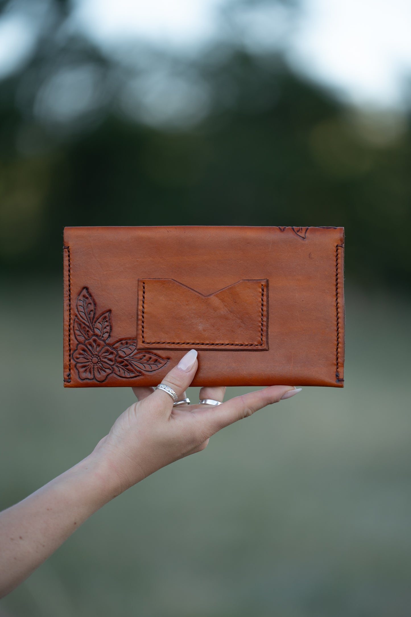 Stained Veg-Tan Leather with Hand Tooled Details